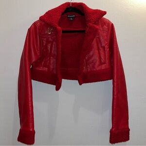 PrettyLittleThing Faux Leather Sherpa Jacket Size 2